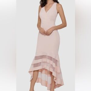 Xscape Women's Pink Sleeveless V-Neck High Low Mermaid Gown Dress